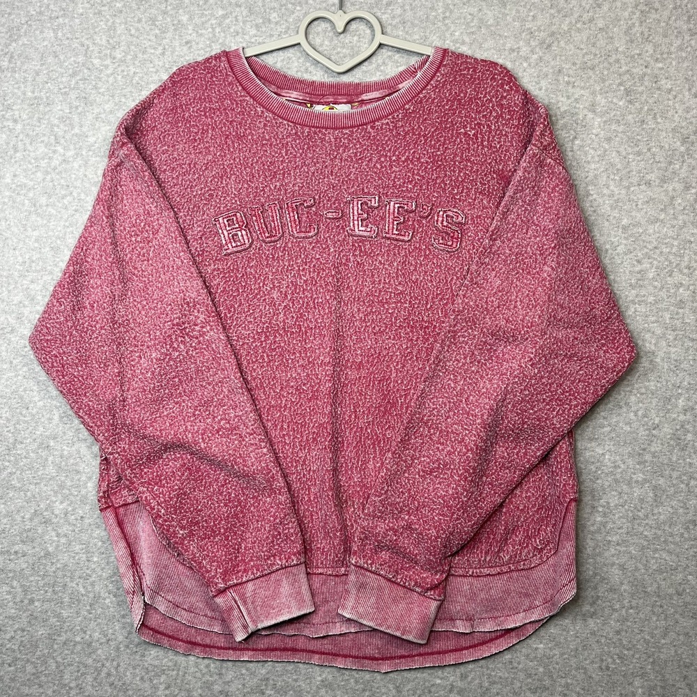 Buc-ee's Adult Large Pink Mineral Wash Embroidered Crewneck Sweatshirt (30)